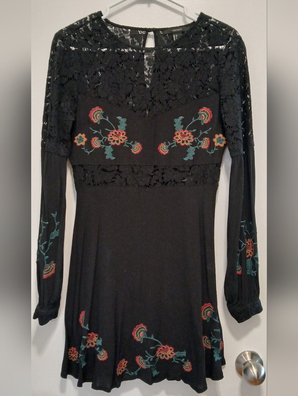 F21 Embroidered Black Lace Dress